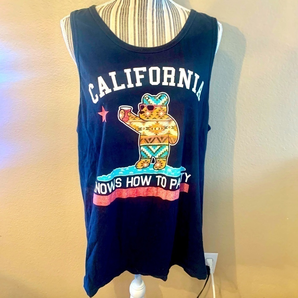 Vintage California Tank XL 100% Cotton Black Southwest Design Riot Society